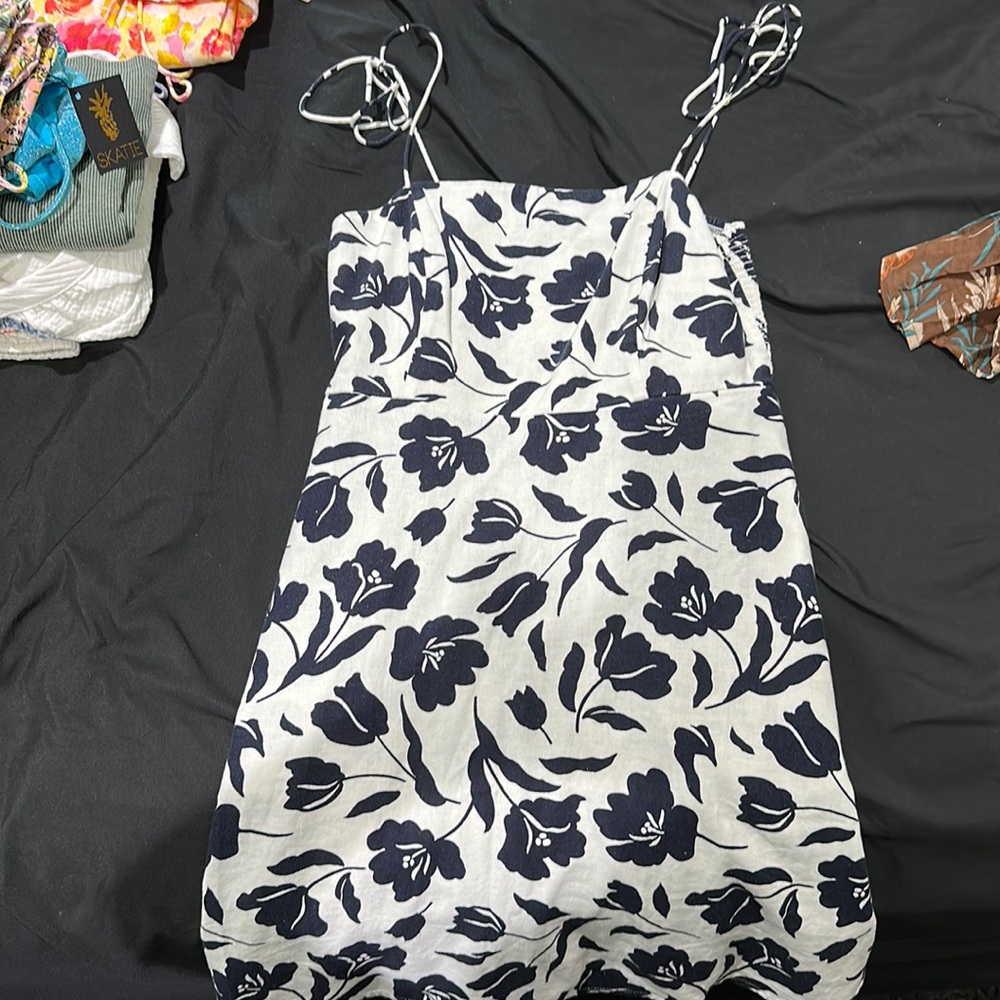 old navy linen blend sundress white and navy